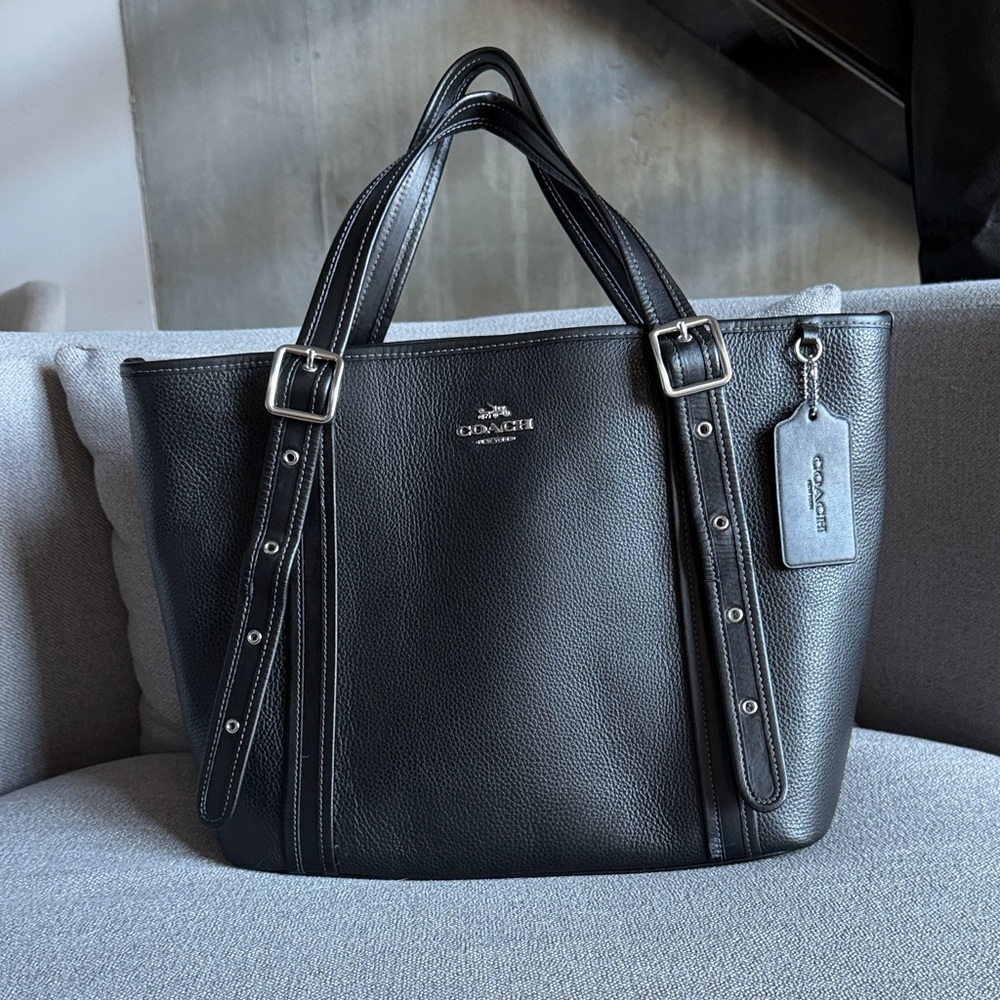 Coach Black Pebbled Leather Tote - Picture 3 of 10